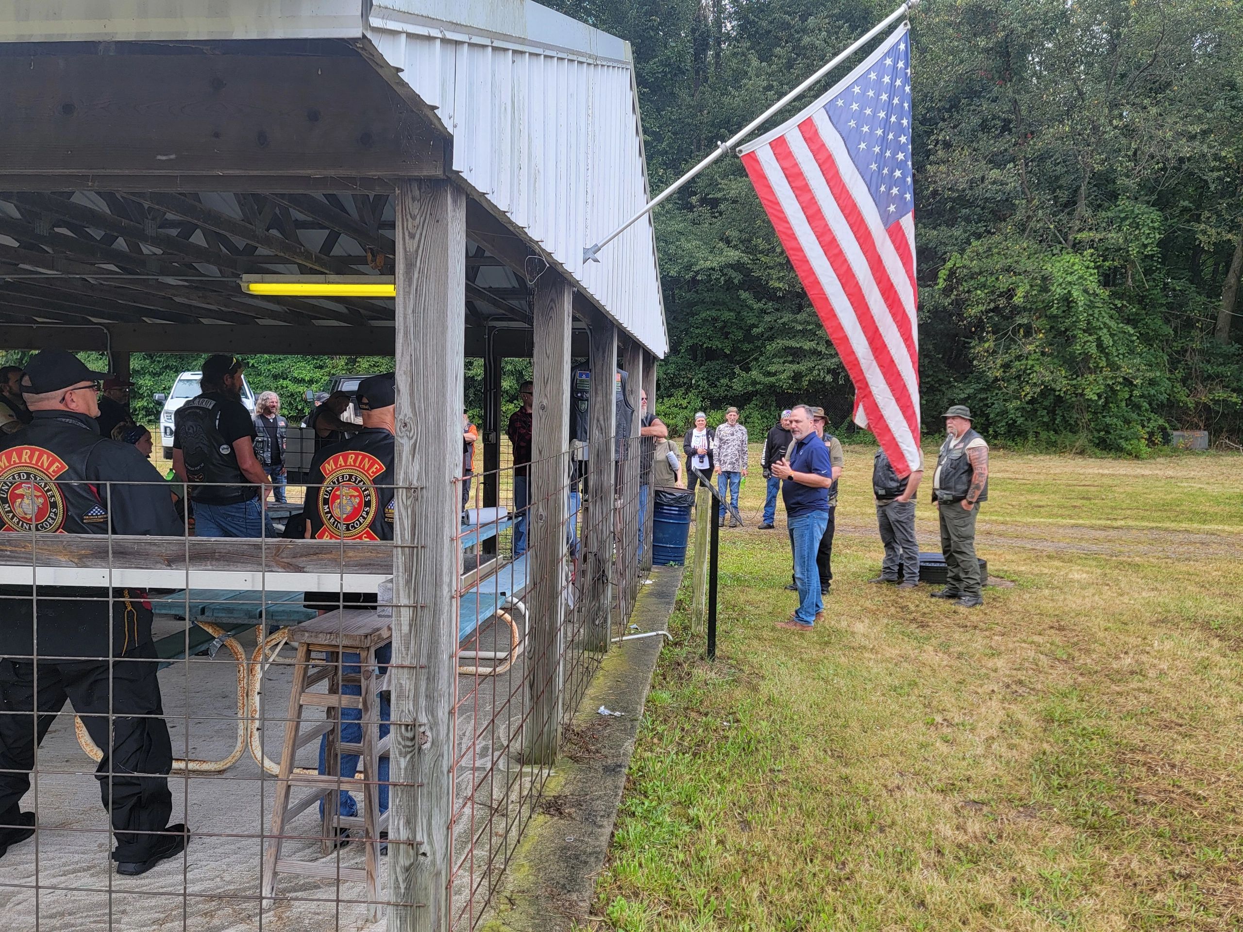 Veterans event with American flag